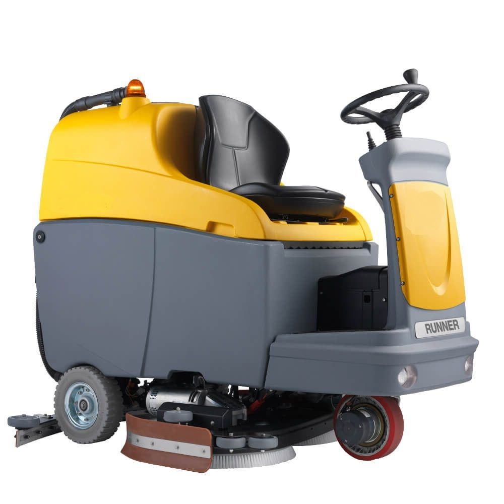 Fregadora industrial automática a batería con ancho de 1300mm y depósito de 160 litros para grandes centros logísticos.