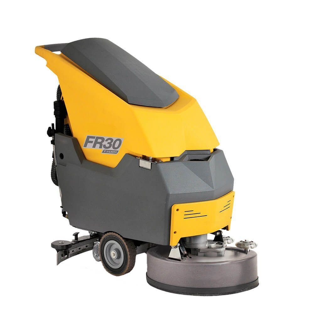 Fregadora de suelos profesional con tracción manual de 430mm y depósito de 30 litros para comercios y oficinas.