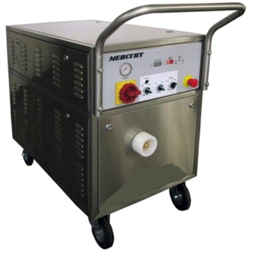 Generador de vapor industrial de gran escala con potencia de hasta 72.000W, 10 bar de presión y depósito de 135 litros para uso continuo.