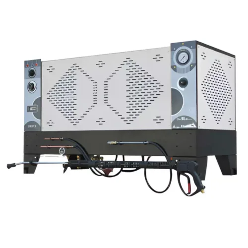 Hidrolimpiadora de agua caliente en puesto fijo desde 150 bar y 900 L/h para limpieza industrial profesional constante y potente.